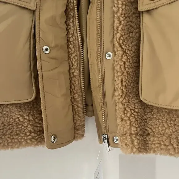 Athleta Fleece Hybrid Jacket Women's Large Tan Neutral Bomber Sherpa Quilted NEW - Picture 4 of 14